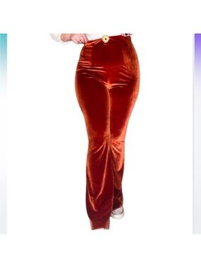 High-Waist Velvet Bootcut Pants in Rust
